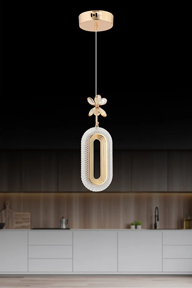 Led Alfa Tekli Gold Ledli Led Avize